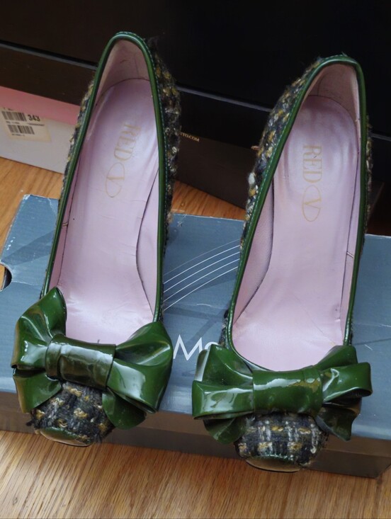RED Valentino Shoes - Red V Green Tweed Heels with Bow